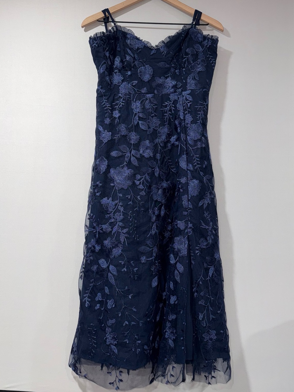 Lulu's Navy Blue Embroidered Lace Midi Dress